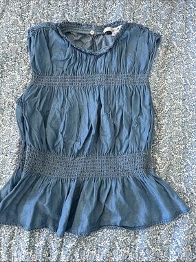 Joe's Jeans Blue Smocked Peplum Sleeveless Tunic